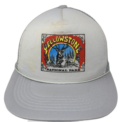 Gray One Size Trucker Hat Yellowstone National Park Elk Patch Mesh Rope Snapback