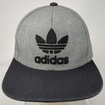 Adidas Snapback Gray Black One Size Flat Brim Trefoil Logo Structured Wool Hat