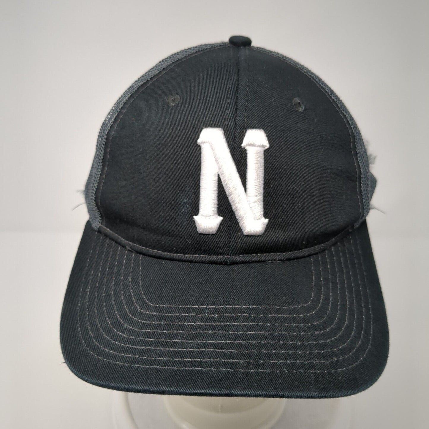 Letter N Snapback Mesh Back Trucker Hat Black One Size Embroidered