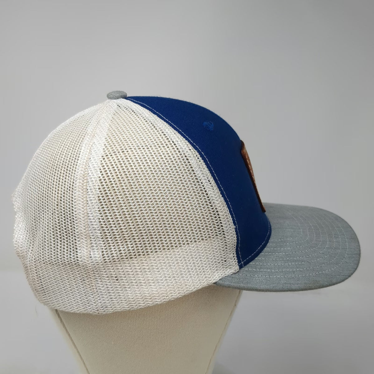 Richardson 112 Trucker Hat Blue Gray White One Size Leather Patch Snapback