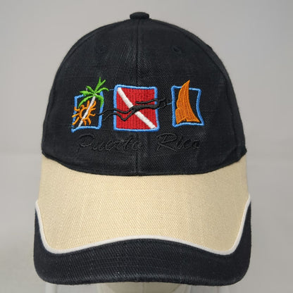 Black Baseball Cap One Size Puerto Rico Scuba Sailboat Beige Two Tone Beach Hat
