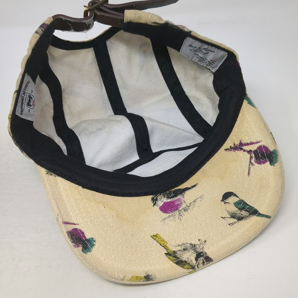 Profound Aesthetic Company 5 Panel Beige Bird Print OSFM Strapback Cotton Hat