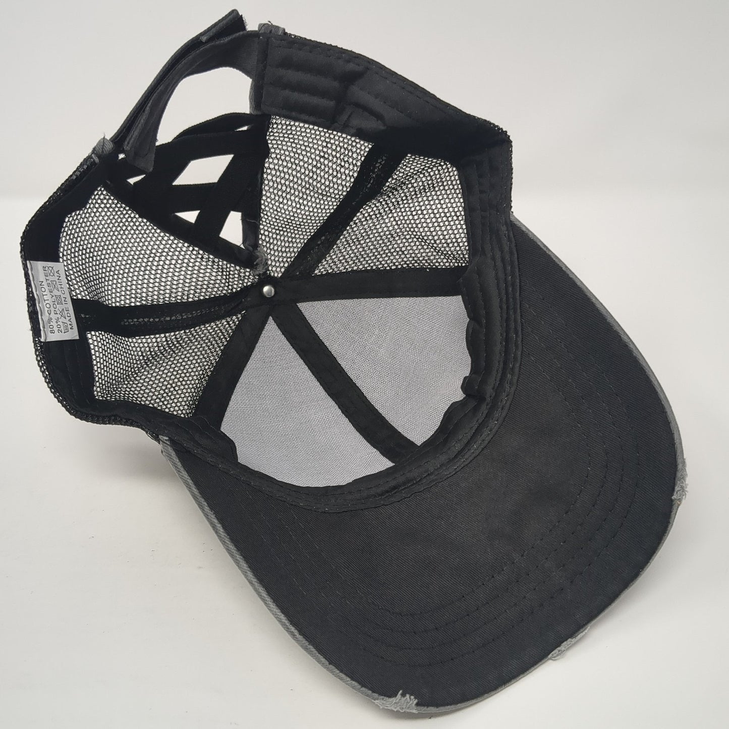 Unbranded Ponytail Trucker Hat Gray One Size Adjustable Mesh Back Distressed
