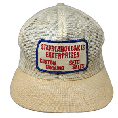 K-Brand Trucker Hat Beige Vintage Stavrianoudakis Enterprises Farming Seed Mesh