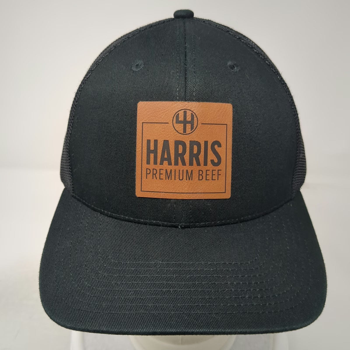 Outdoor Cap Trucker Hat Black OSFM Harris Premium Beef Leather Patch Snapback