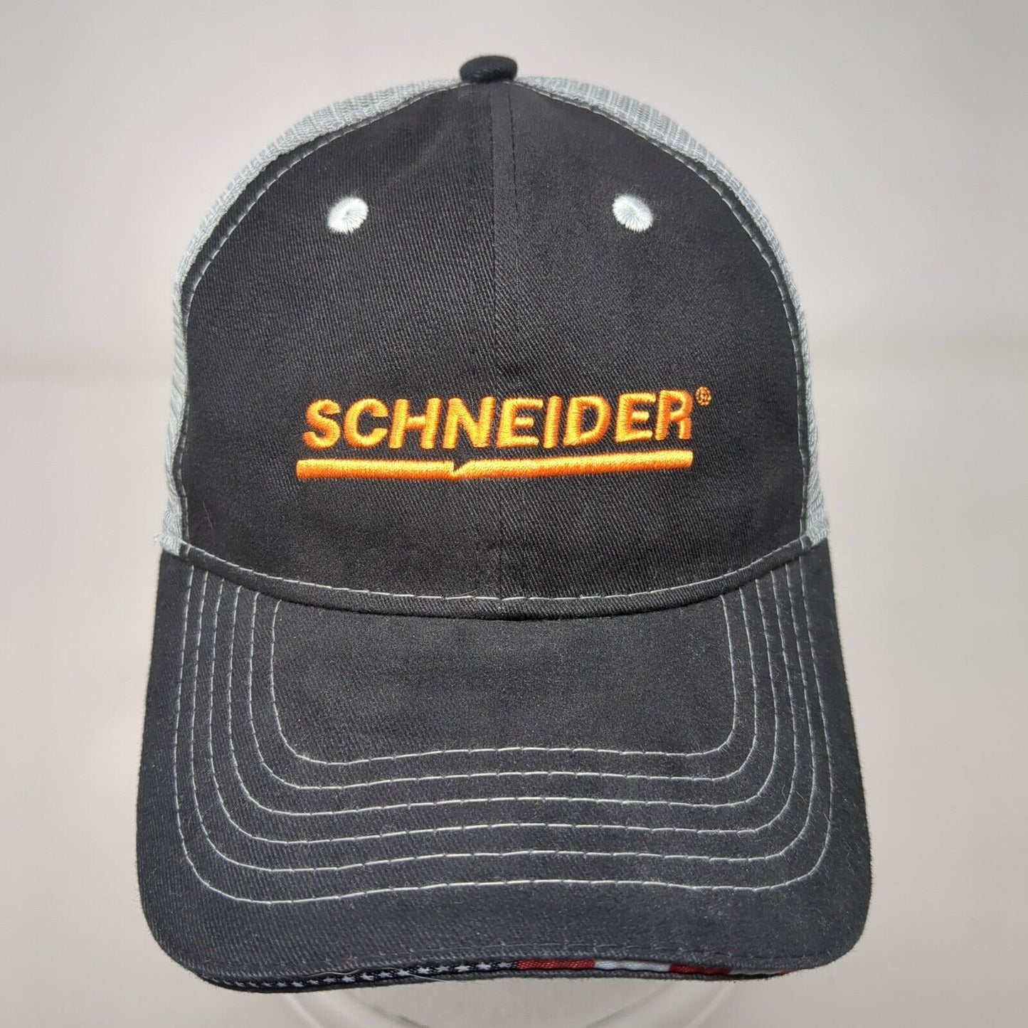 Schneider Strapback Trucker Hat Black OSFA Mesh Back Embroidered