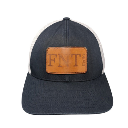 FNT Idaho Leather Patch Snapback Trucker Hat Black OSFA Mesh Back