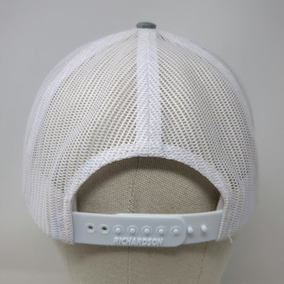 Richardson Trucker Hat Blue Gray White One Size Leather Patch Mesh Back Snapback