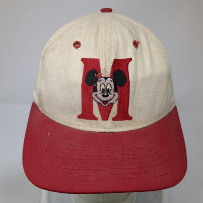 Disney Mickey Mouse Snapback Beige Red One Size Green Underbrim Made in USA Hat