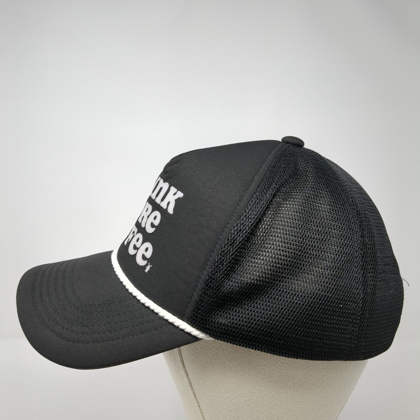 Drink More Coffee Snapback Trucker Hat Black One Size Adjustable Mesh Back Rope