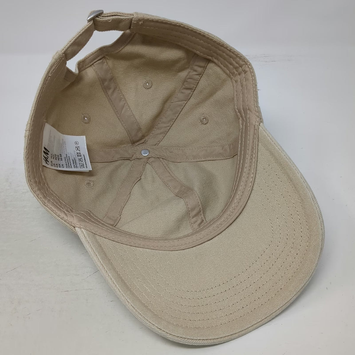 H&M Baseball Cap Beige L Adjustable Slideback Strap 100% Cotton Plain Solid Hat