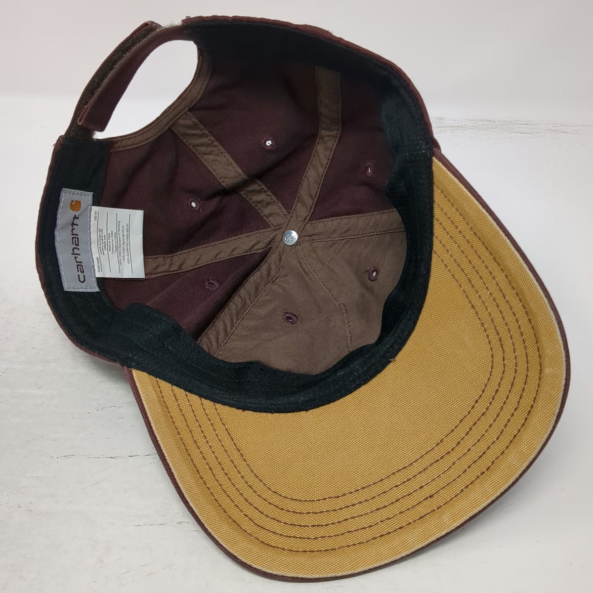 Carhartt Baseball Cap Brown One Size Hat Leather Patch Logo Strapback Canvas