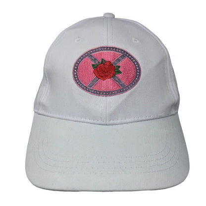 Rose Strapback Hat White One Size Embroidered Adjustable 6 Panel