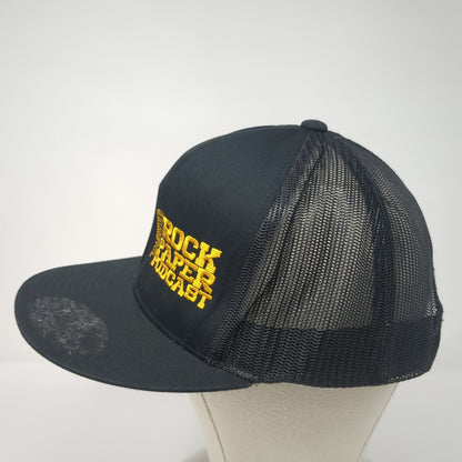 Rock Paper Podcast Snapback Trucker Hat Black One Size Mesh Back Yupoong