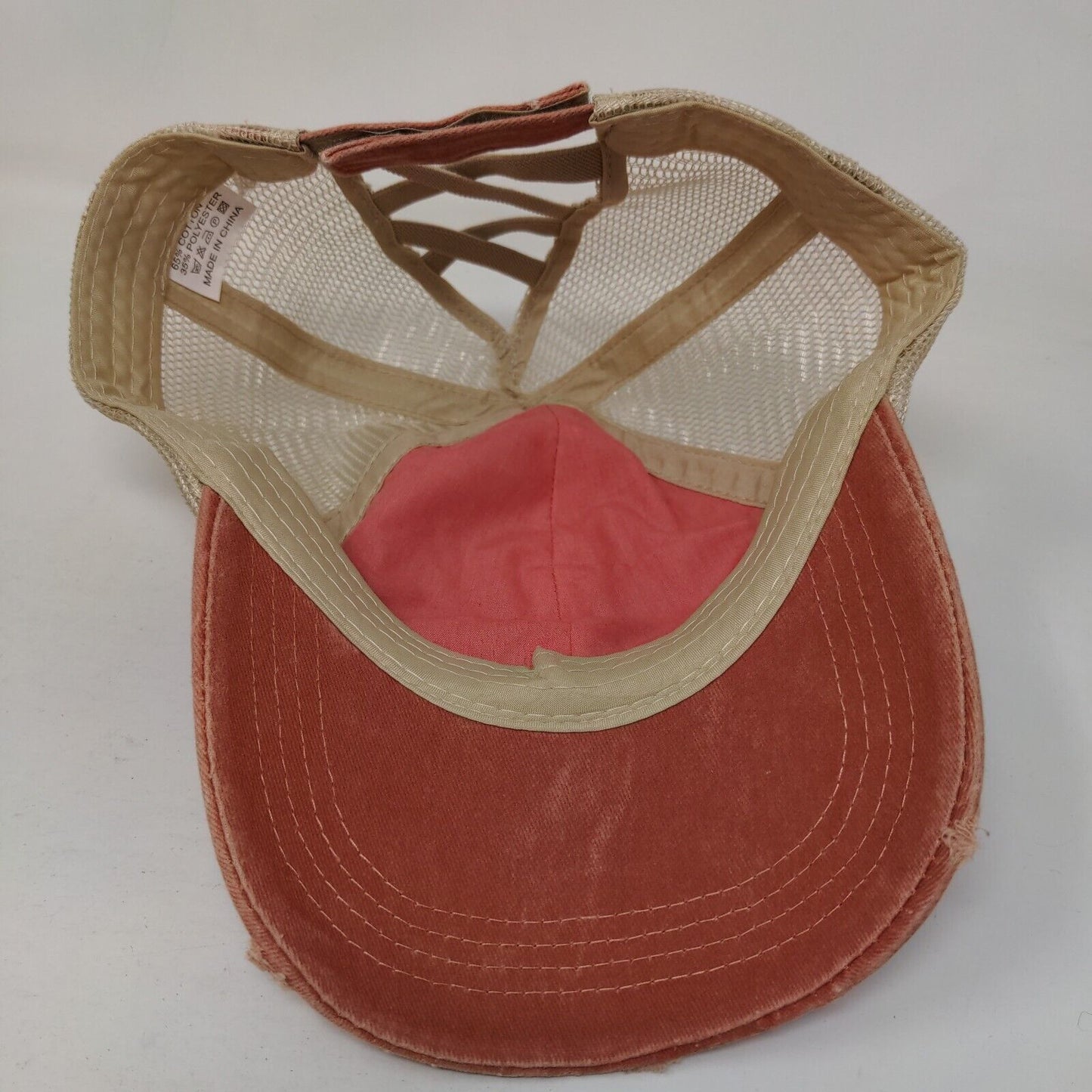 Unbranded Criss Cross Ponytail Trucker Hat Brownish-Orange One Size