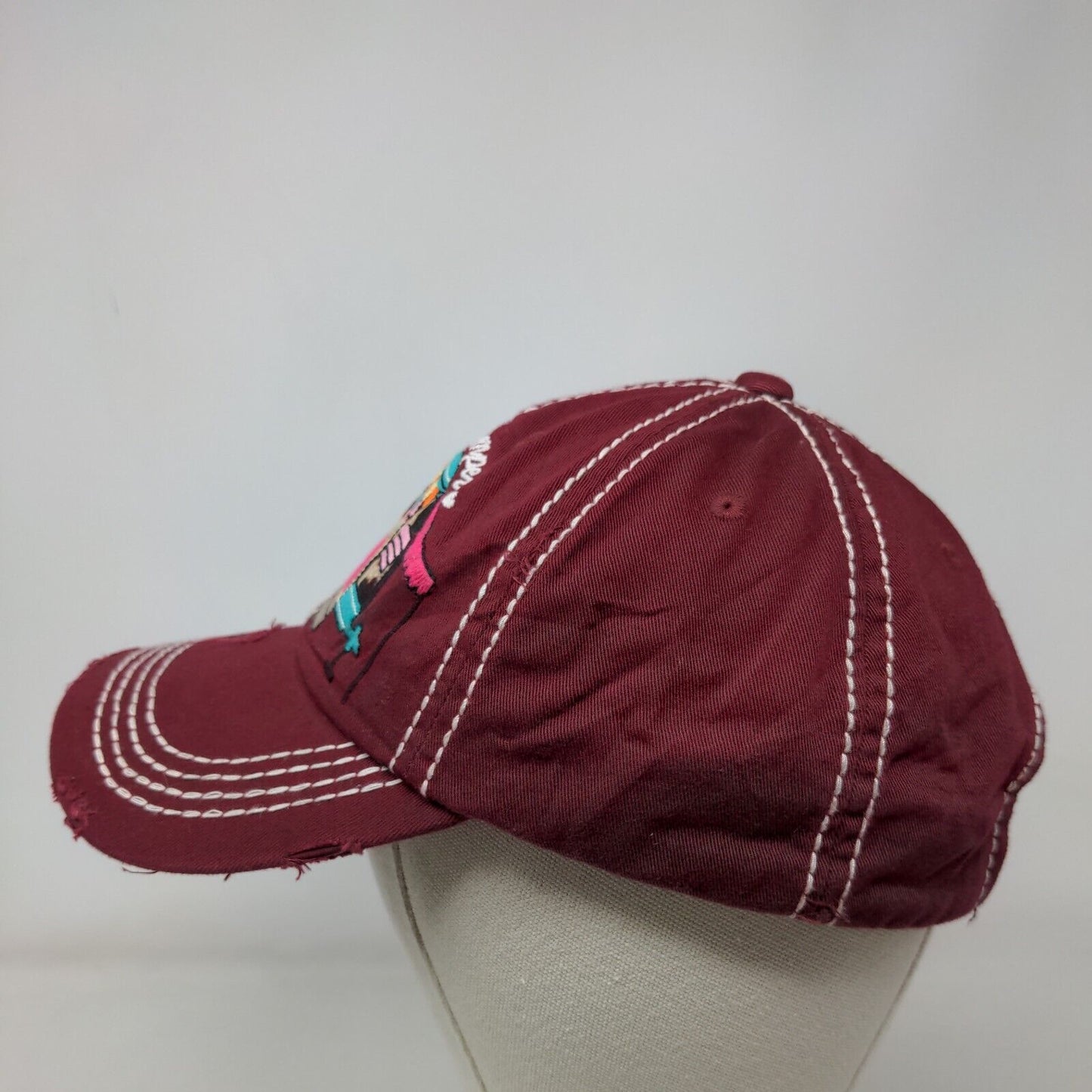 Happy Camper Strapback Hat Red One Size Embroidered Distressed KB ETHOS Vintage