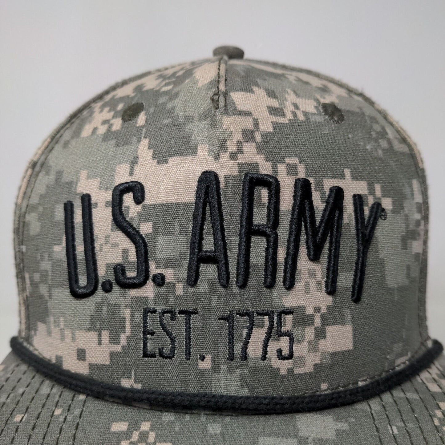 U.S. Army Official Snapback Trucker Hat Digital Camo OSFA Embroidered Logo Rope