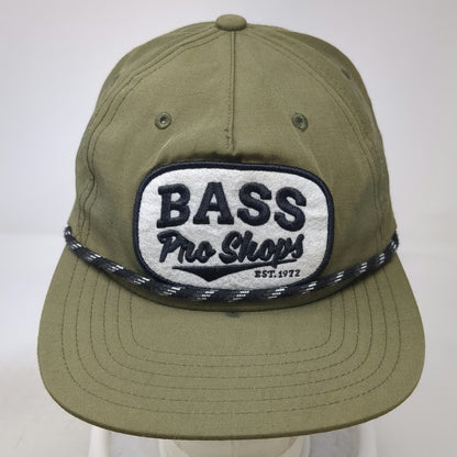 Bass Pro Shops 5 Panel Green One Size Snapback Rope Hat Embroidered Patch Fish