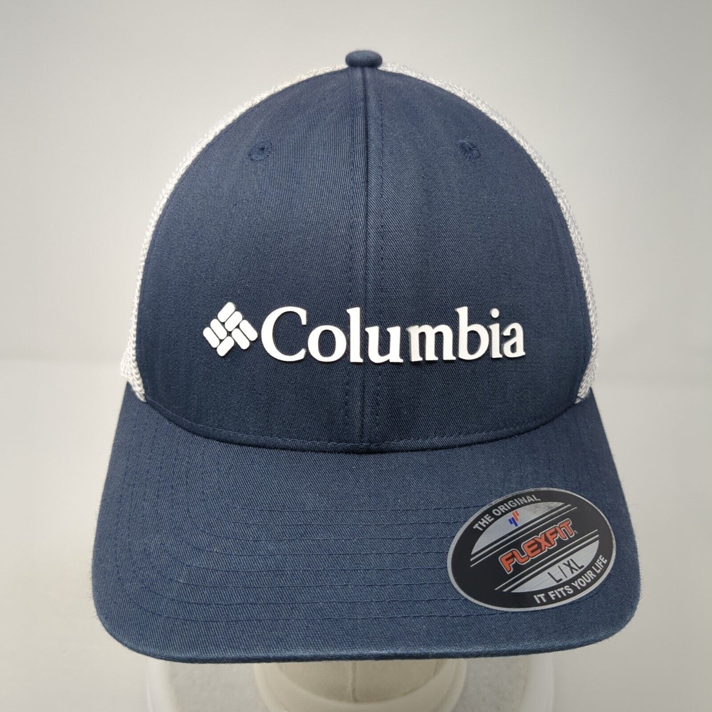 Columbia Unisex Fitted Trucker Hat Blue Size L/XL Lightweight Mesh Back 6 Panel