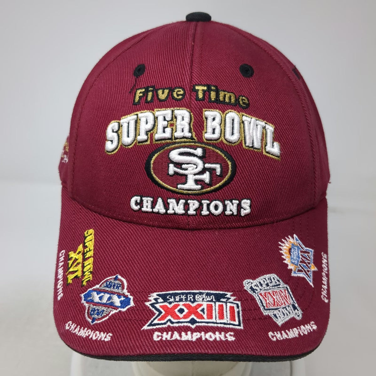 San Francisco 49ers NFL Reebok Red One Size Super Bowl Multi Logo Champions Cap