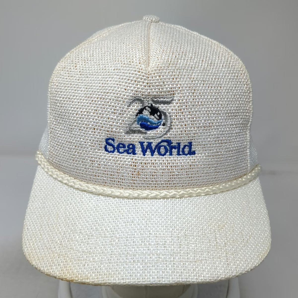 Sportcap 5 Panel White Hat OSFM Sea World 25th Anniversary Snapback Rope Mesh
