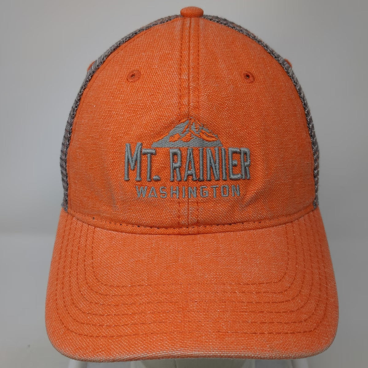 Legacy Trucker Hat Orange Gray One Size Mt Rainier Washington Mountain Mesh
