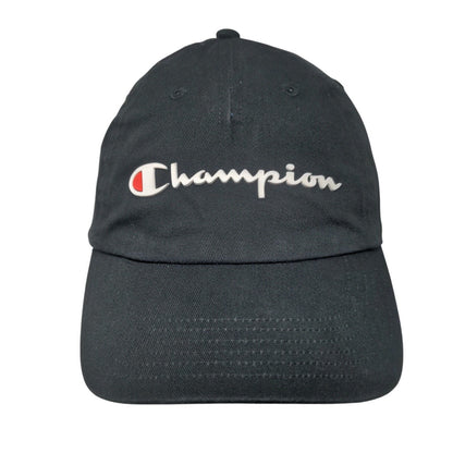 Champion Slideback Hat Black OSFA Adjustable Embroidered Logo 6 Panel Cotton