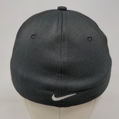 Nike Golf Fitted Hat Black S/M Embroidered Swoosh Vented Holes 6 Panel