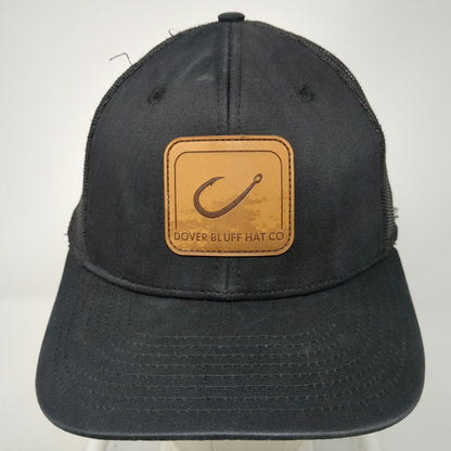 Dover Bluff Hat Co Trucker Hat Black One Size Mesh Back Leather Patch Hook Logo