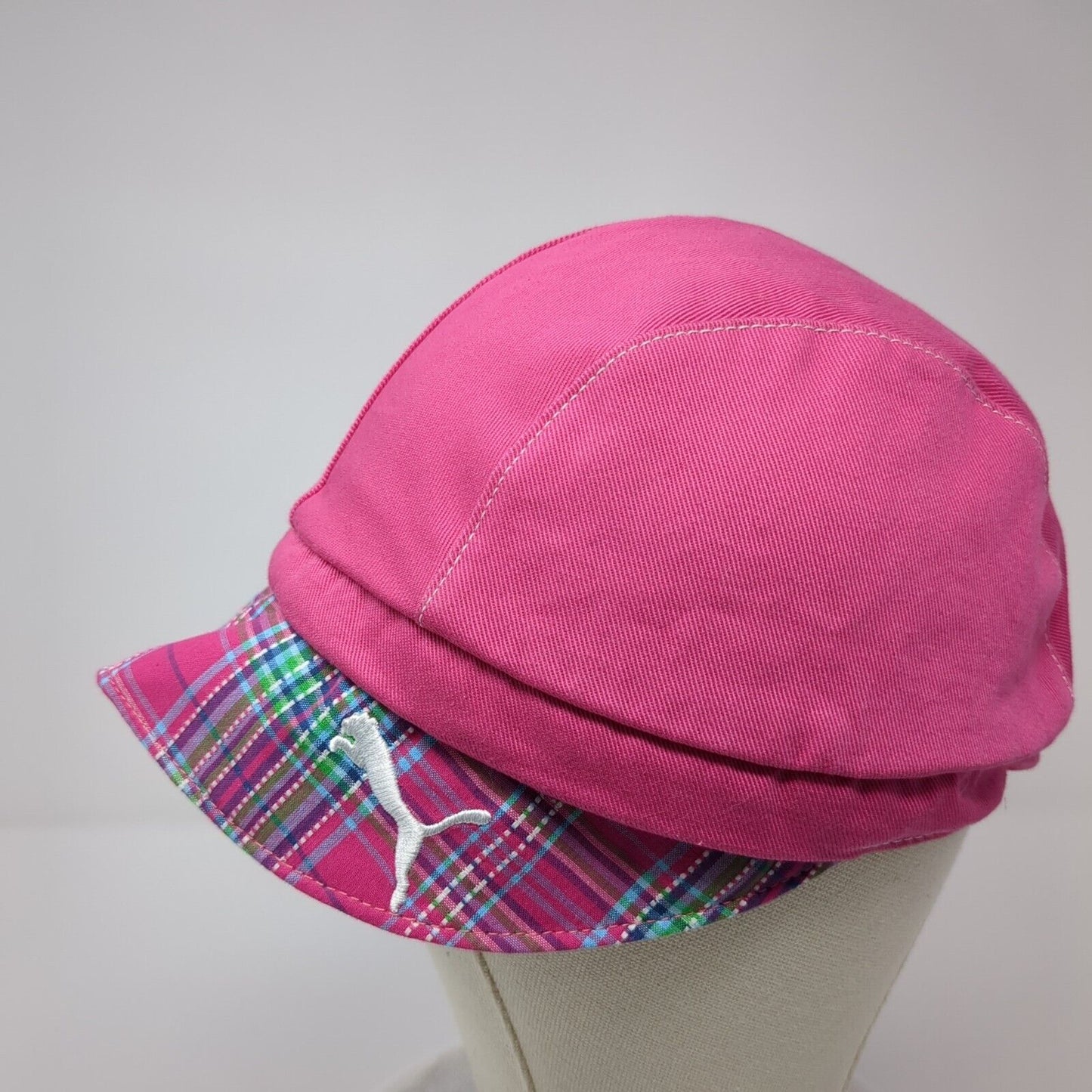 Puma Fitted Flat Cap Newsboy Pink One Size Plaid Embroidered Logo