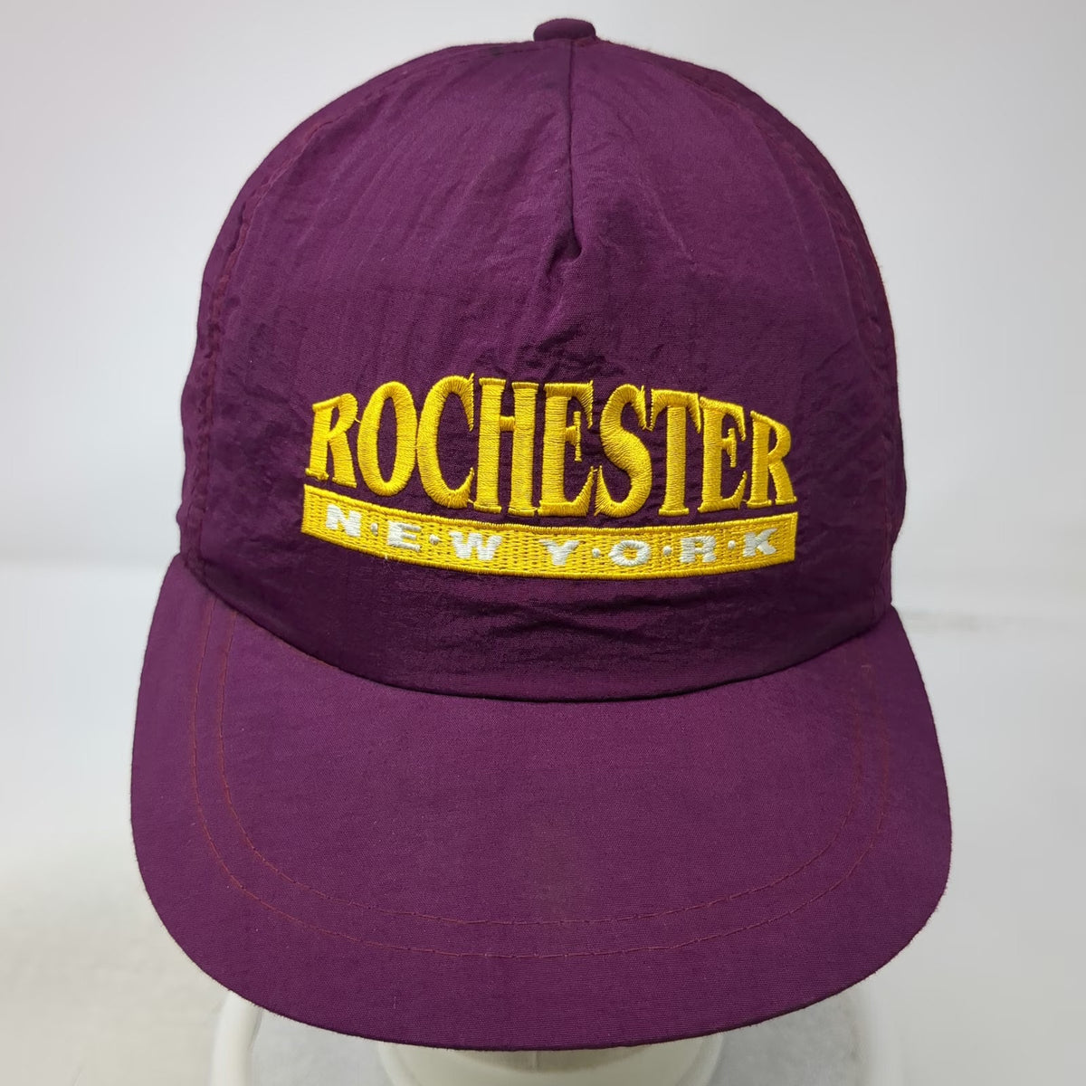 Rochester New York 5 Panel Purple Yellow White Hat Nylon Snapback Vintage