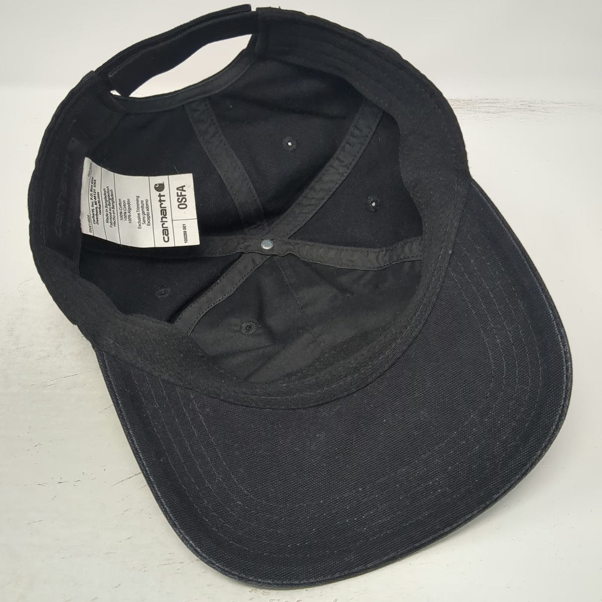 Carhartt Baseball Cap Black One Size Strapback Adjustable Cotton Canvas Logo Hat