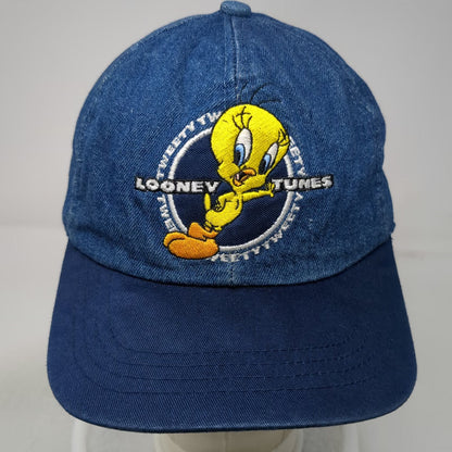 Looney Tunes Tweety Bird Blue Denim Baseball Cap Strapback Elastic Hat Vintage