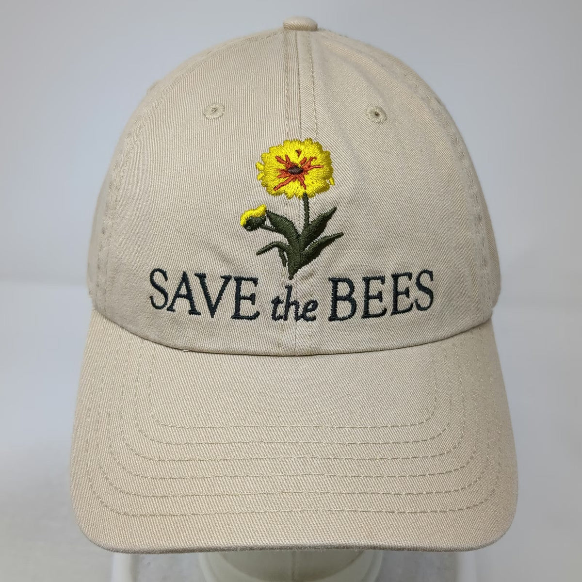 Smithsonian Baseball Cap Beige One Size Save the Bees Flower Embroidered Hat