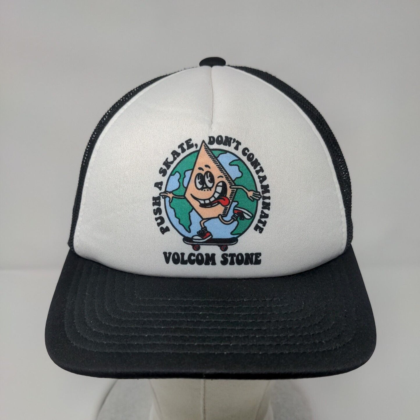 Push A Skate Don't Contaminate Volcom Stone Trucker Hat Black OSFA Adjustable