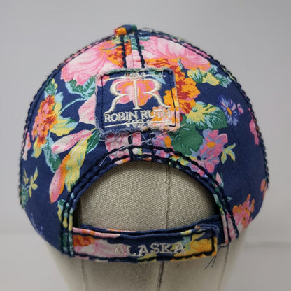 Robin Ruth 5 Panel Blue One Size Hat Alaska Floral Quilted Frayed Strapback