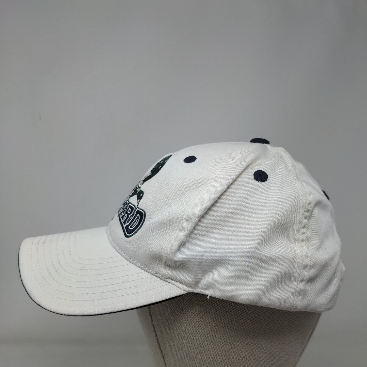 Mallard Strapback Hat White One Size Adjustable Embroidered Vented Holes 6 Panel