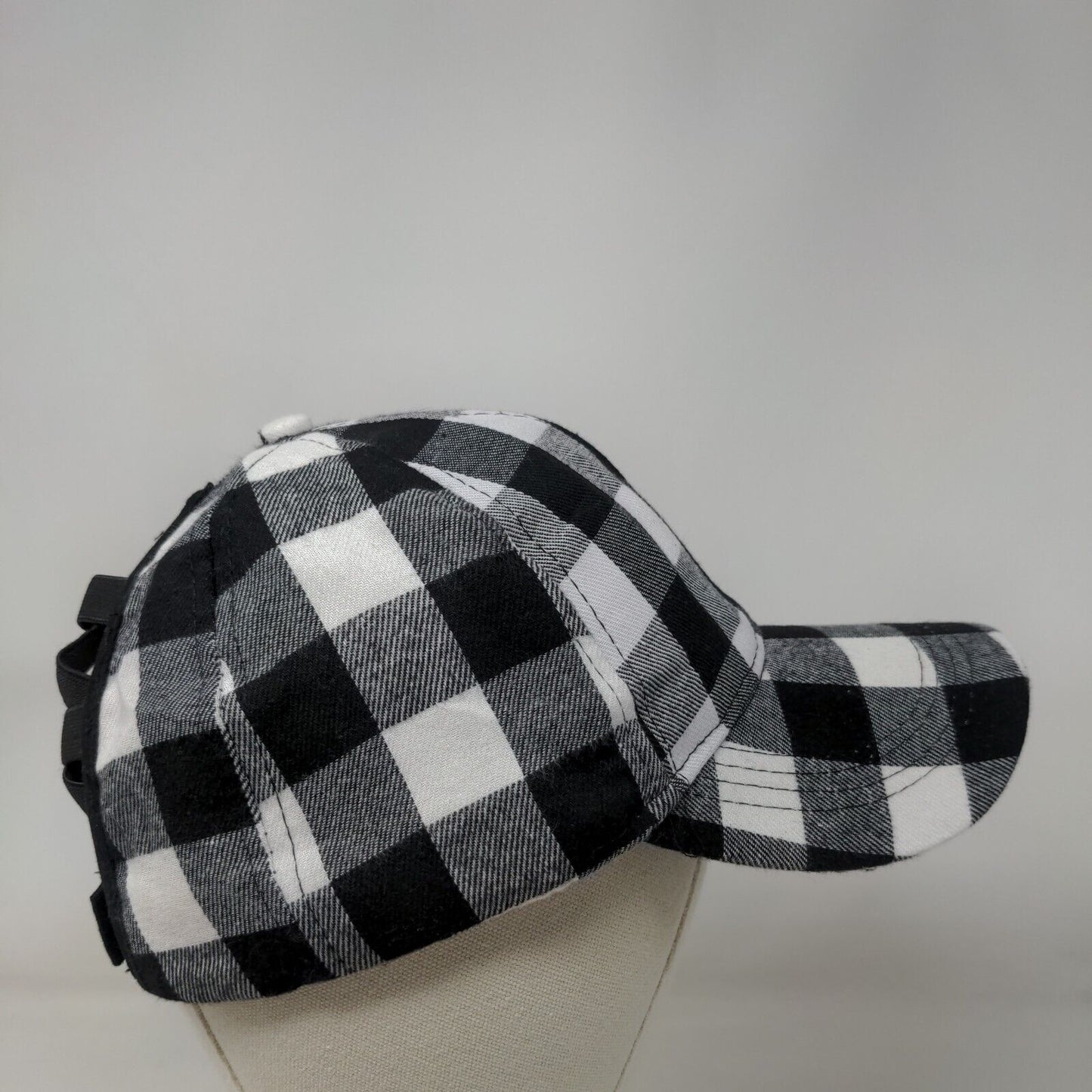 Unbranded Strapback Ponytail Hat Multicolor OS Plaid Criss Cross Back Blank