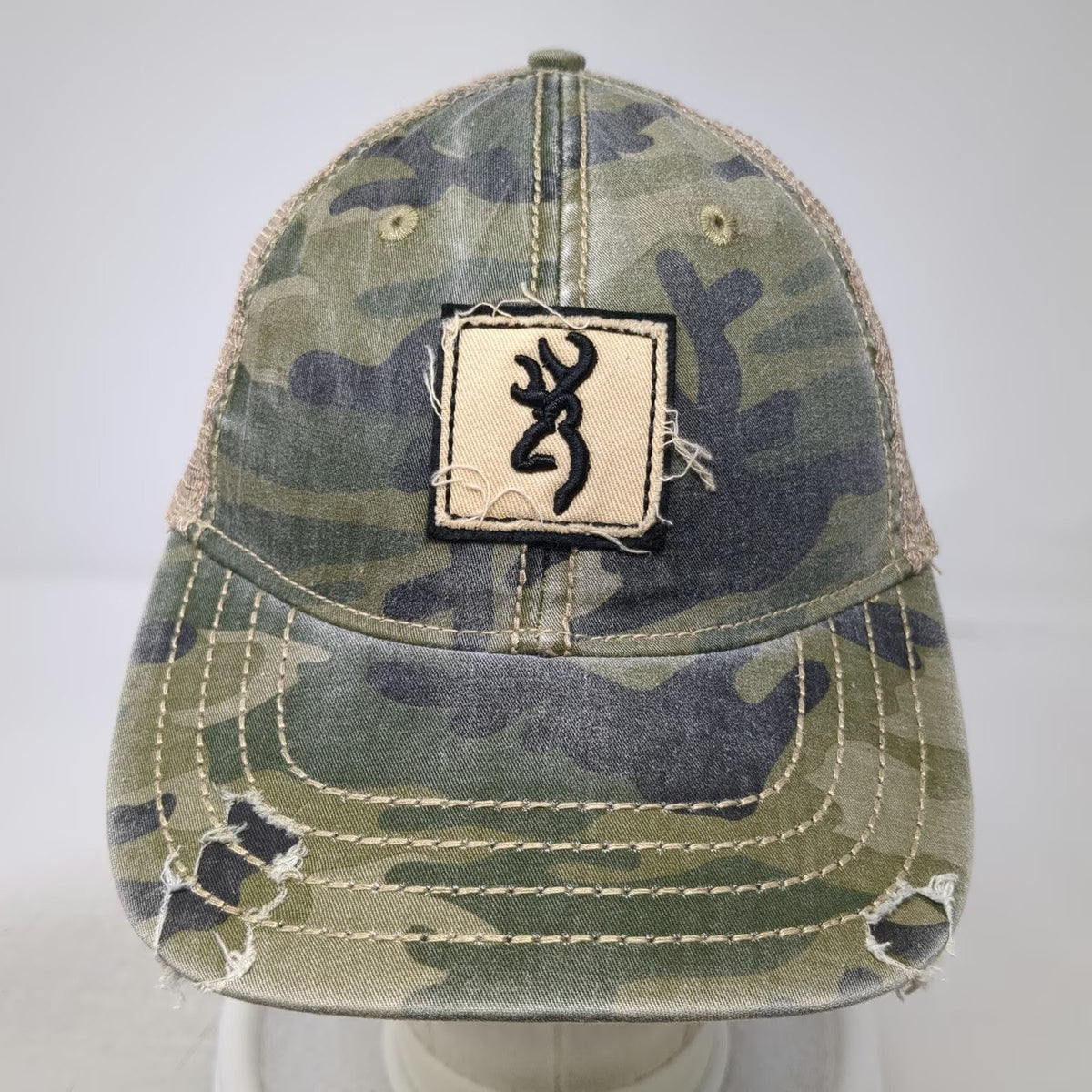 Browning Baseball Cap Green Camo One Size Mesh Back Buckmark Logo Strapback Hat