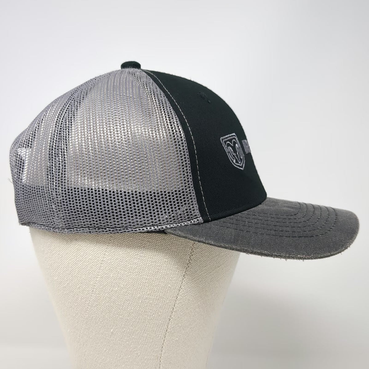 Outdoor Cap Trucker Hat Gray One Size RAM Logo Mesh Snapback Contrast Stitching