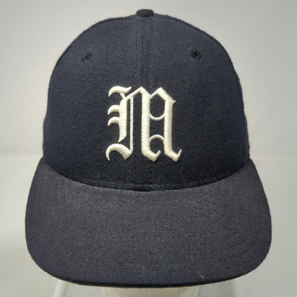 New Era Baseball Cap Blue 7 1/8 Fitted Wool Old English M 59FIFTY Hat Grey Brim