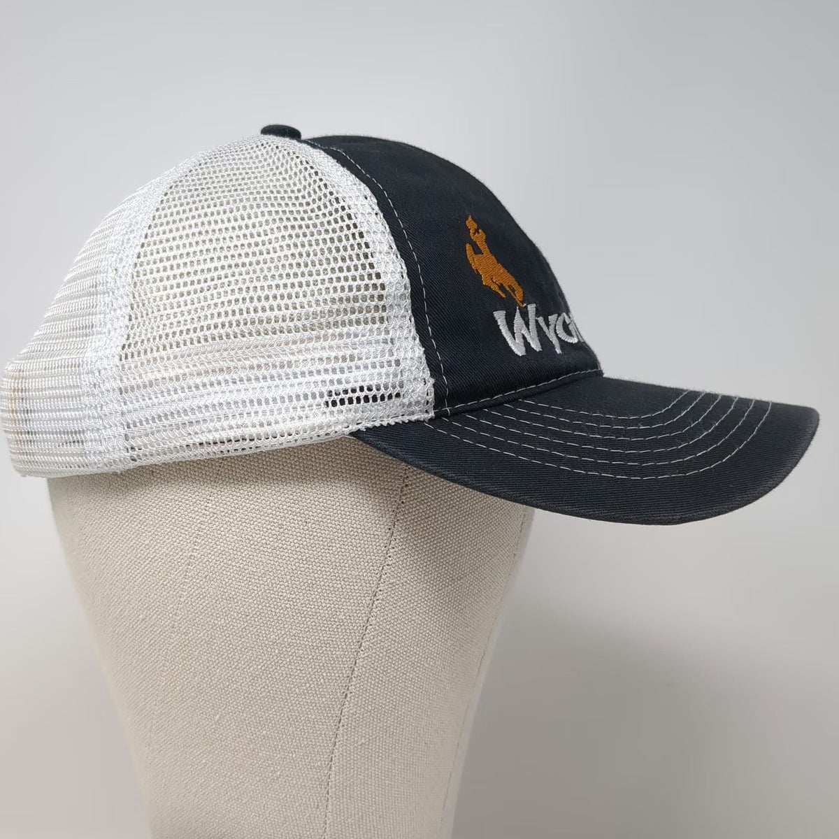 J Hats Trucker Hat Black White One Size Wyoming Bucking Horse Mesh Snapback