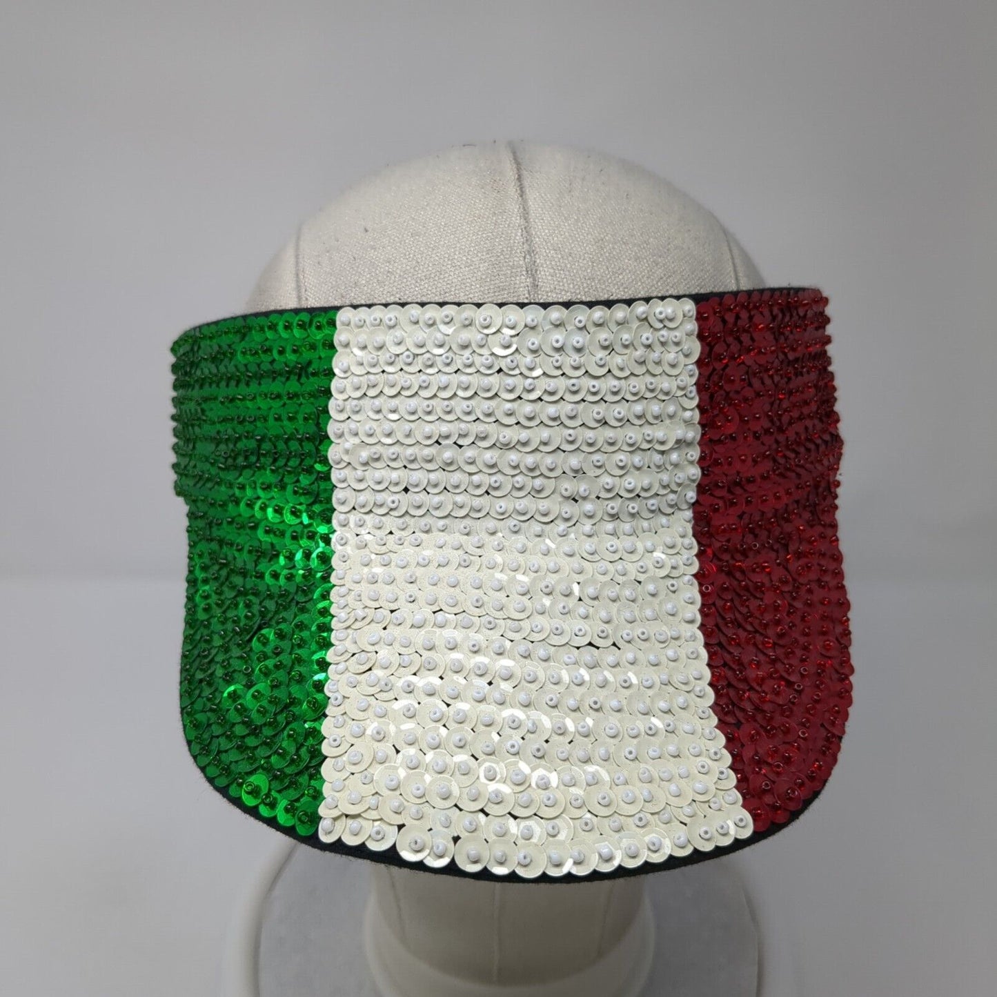 Italian Flag Sequin Sun Visor Multicolor One Size Stretch Patriotic Embellished