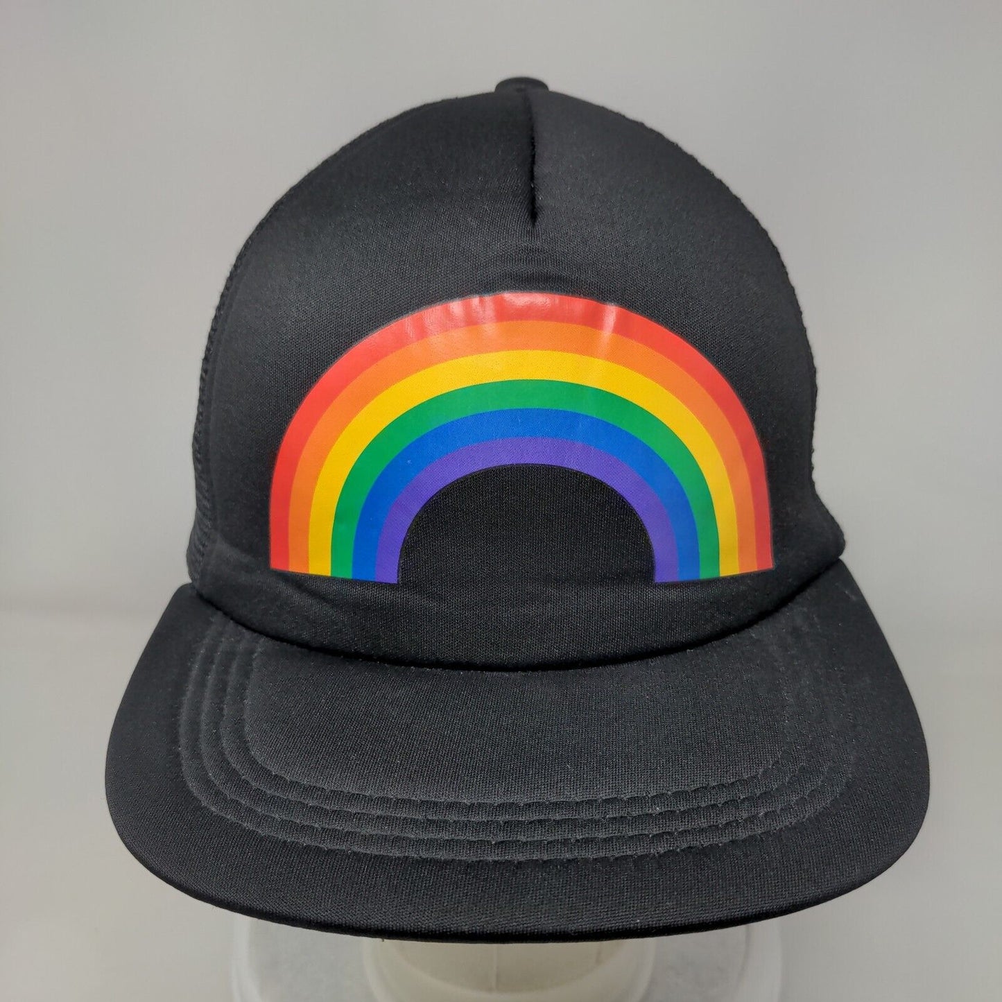 Rainbow Snapback Trucker Hat Black One Size Adjustable Mesh Back Breathable