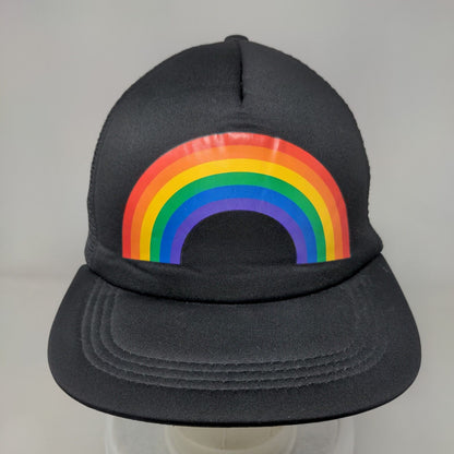 Rainbow Snapback Trucker Hat Black One Size Adjustable Mesh Back Breathable