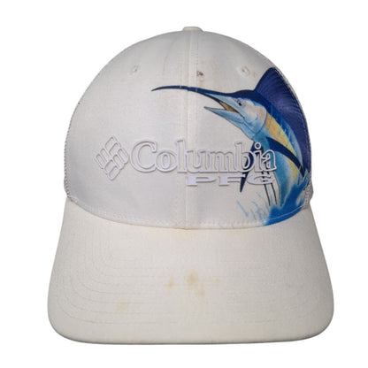 Columbia PFG Unisex Fitted Trucker Hat White L/XL Mesh Back Vented Holes 6 Panel