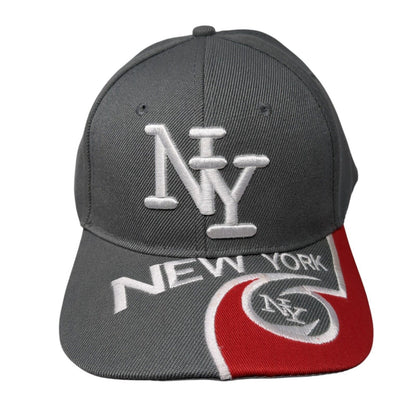 NY New York Strapback Hat Gray One Size Adjustable Embroidered 6 Panel