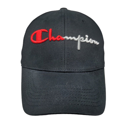 Champion Slideback Hat Black OSFM Adjustable Embroidered Logo 6 Panel Cotton