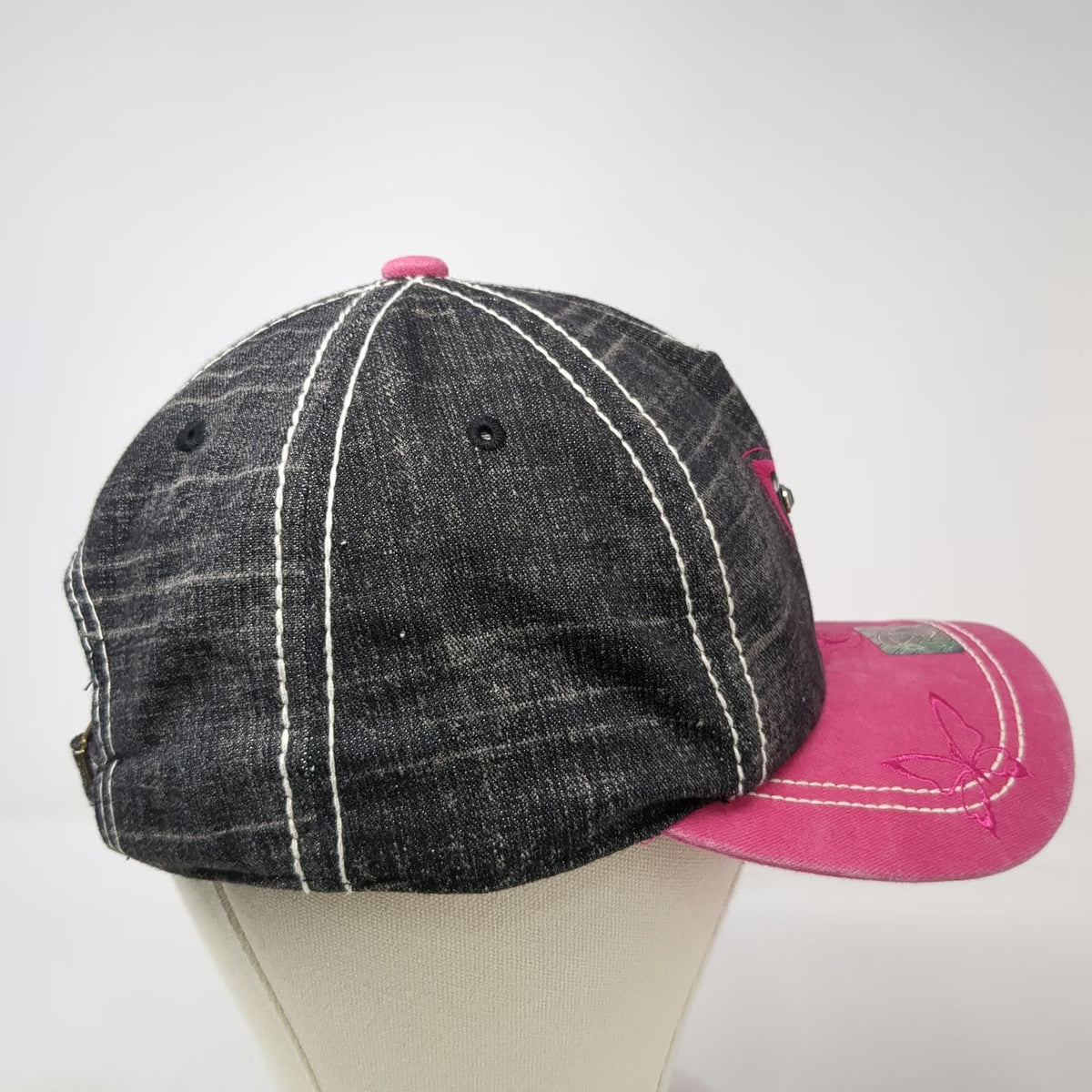 Pit Bull 5 Panel Black Pink Hat Butterfly Embroidery Rhinestones One Size Stitch