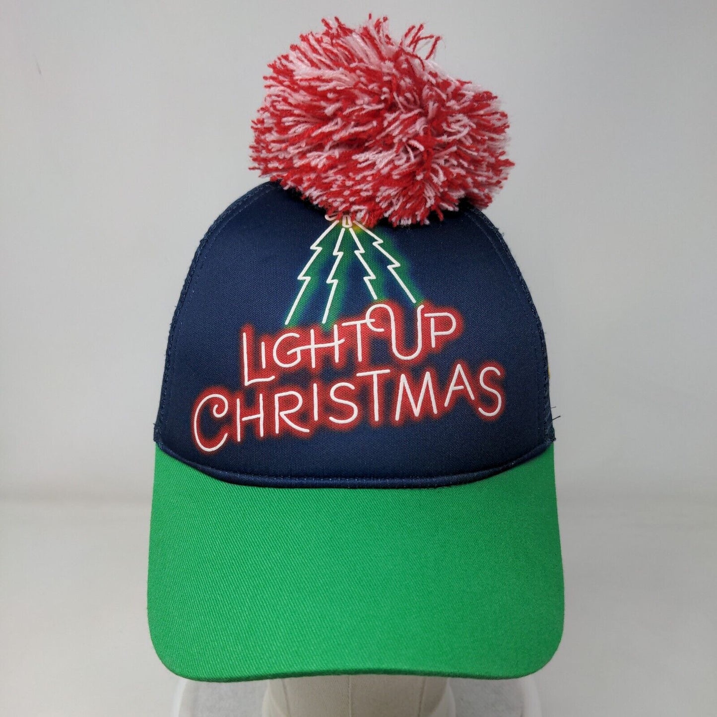 Light Up Christmas Walmart Snapback Trucker Hat Multicolor OS Mesh Back Pom Pom